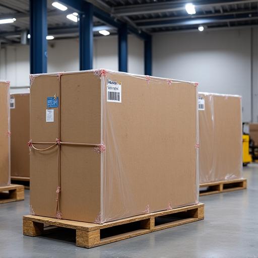 Carefully packaged bathroom furniture ready for delivery.